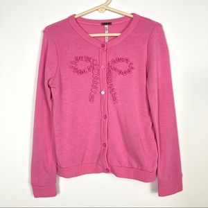 Poof Girl Pink Bow Button Up Sweater Size 4T